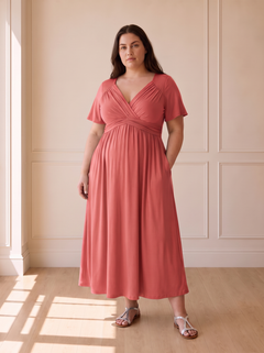 Isadora A-line midi dress in pink, front view