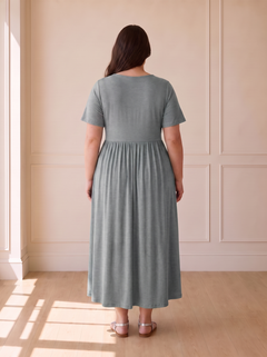 Isadora A-line midi dress in gray, back view