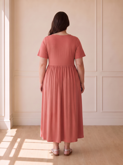 Isadora A-line midi dress in pink, back view