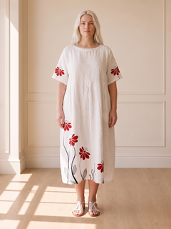 Mattie Summer Floral Dress in White – front