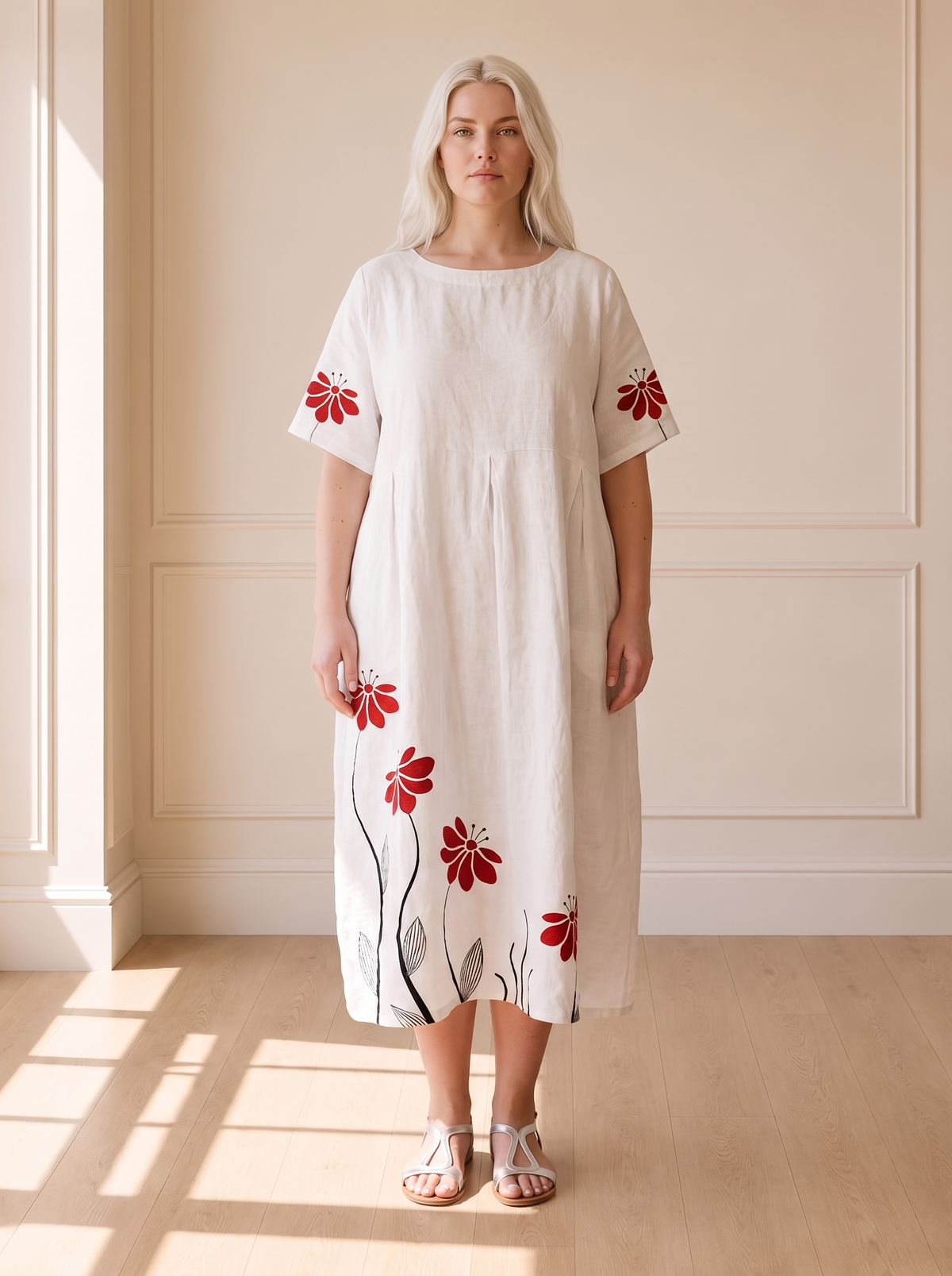 Mattie Summer Floral Dress in White – front