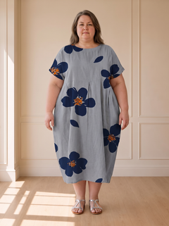 Alberta Summer Floral Dress in Grey – voorkant
