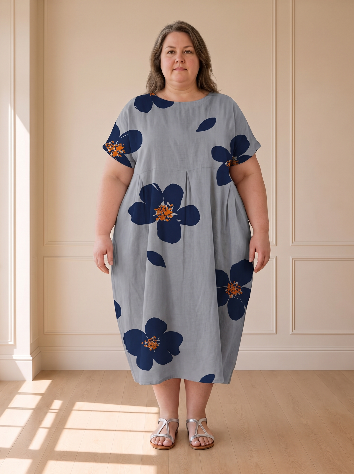Alberta Summer Floral Dress in Grey – voorkant