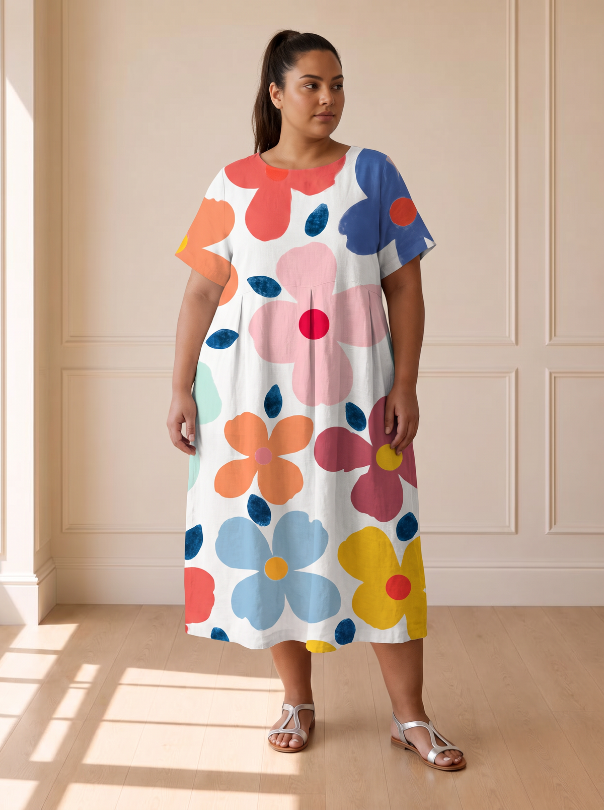 Magdalena Summer Floral Dress in White – front