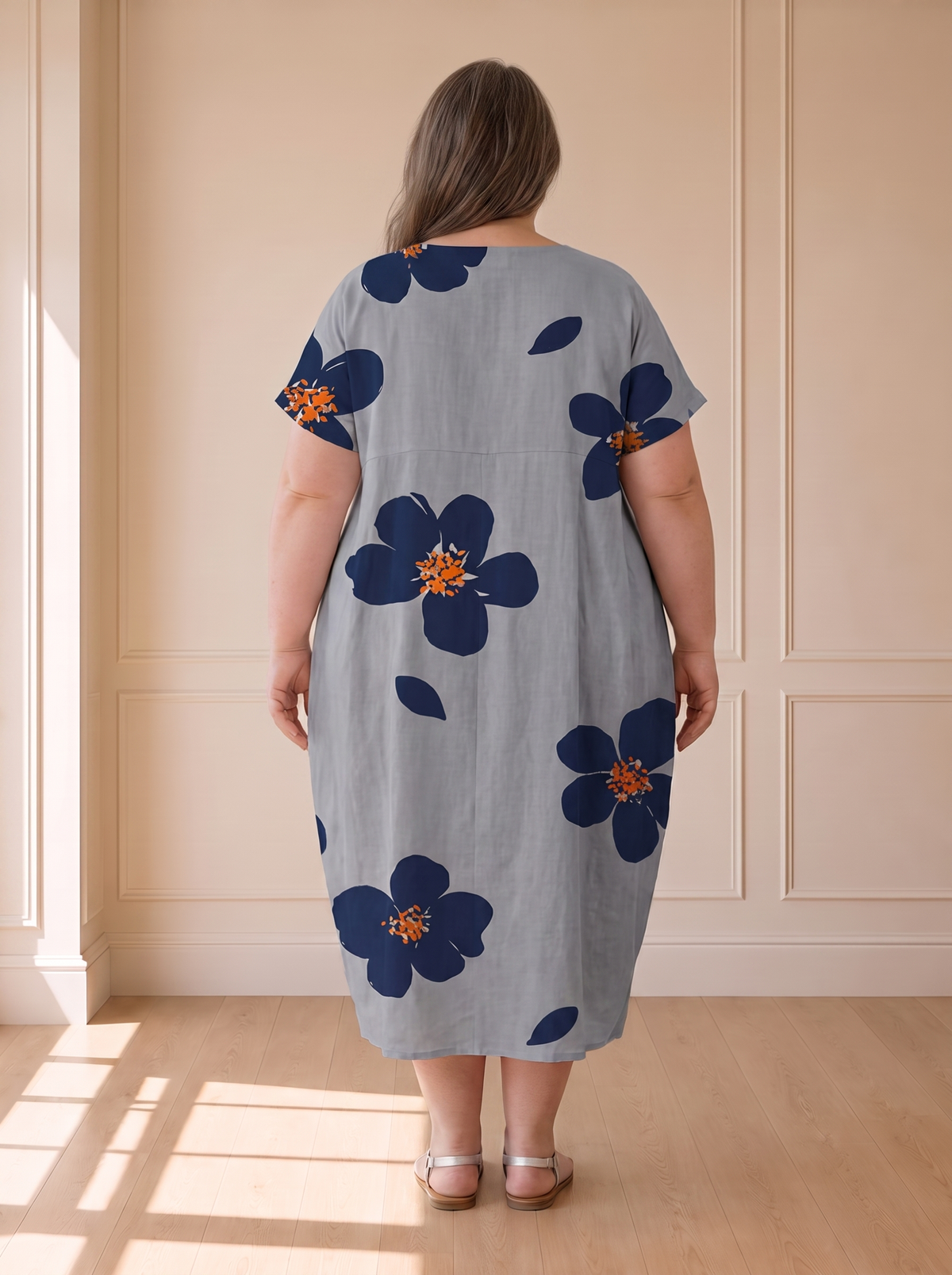 Alberta Summer Floral Dress in Grey – achterkant