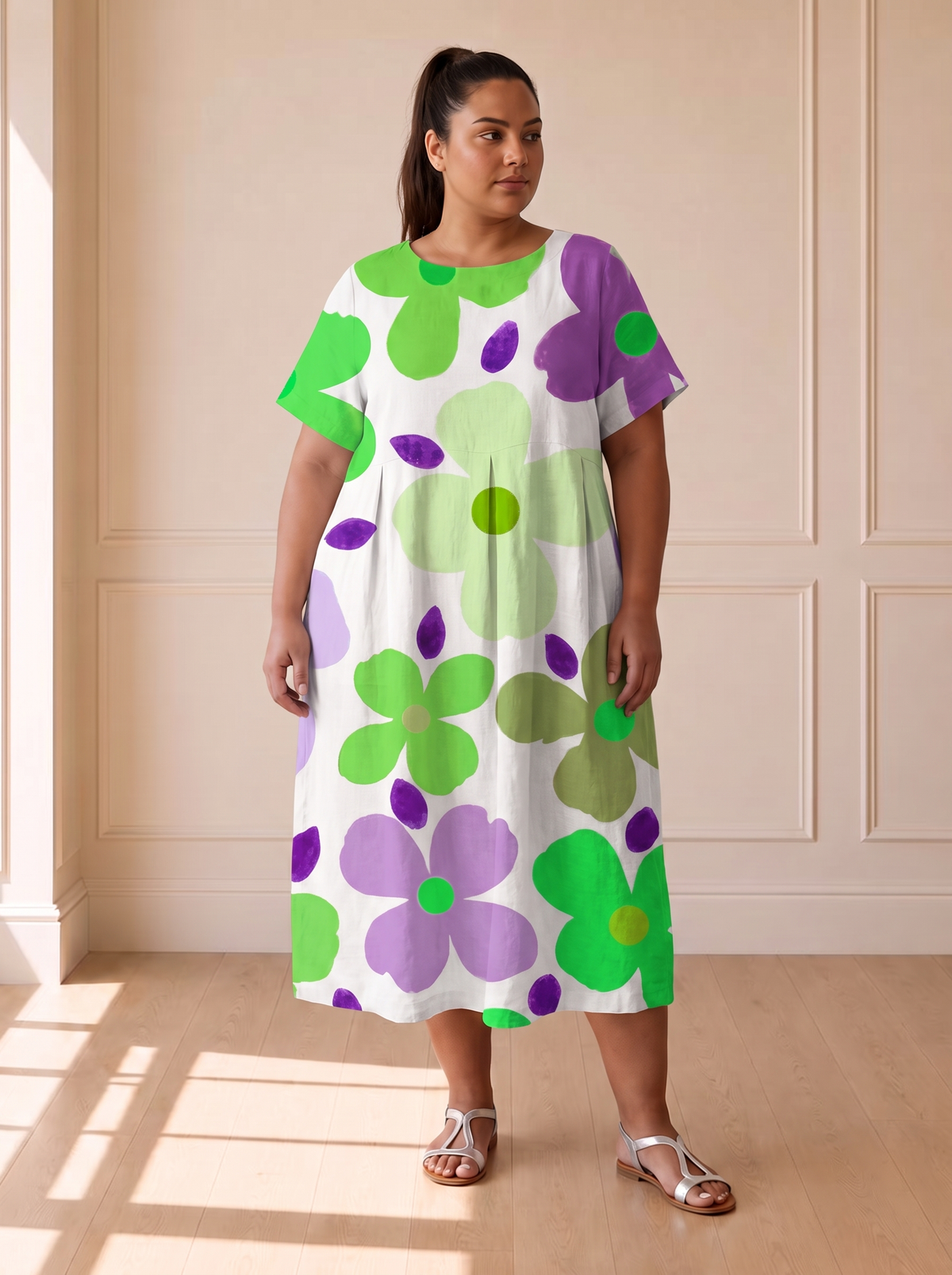 Magdalena Summer Floral Dress in Green – front
