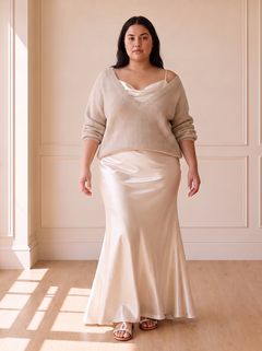 Alma Elegant Slip Dress in Beige, front view