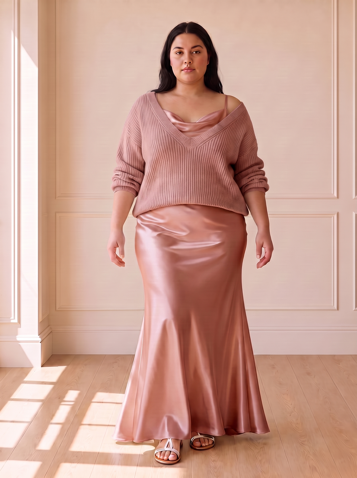 Alma Elegant Slip Dress in Pink, front view