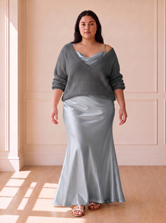 Alma Elegant Slip Dress in Grey, front view