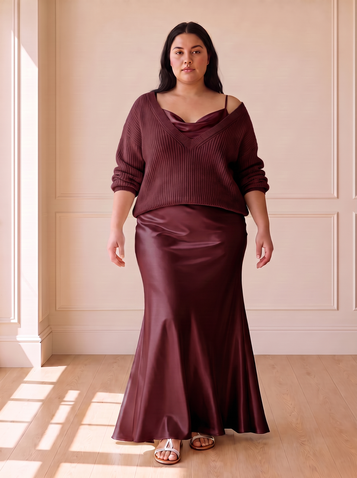 Alma Elegant Slip Dress in Red, front view