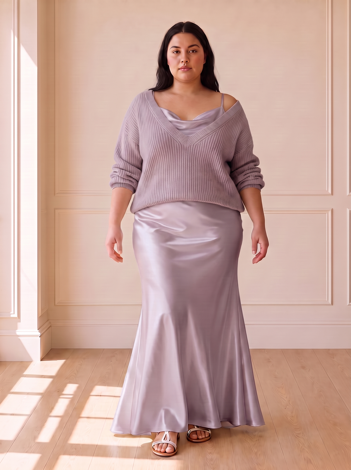 Alma Elegant Slip Dress in Purple, front view
