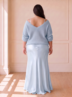 Alma Elegant Slip Dress in Blue, back view