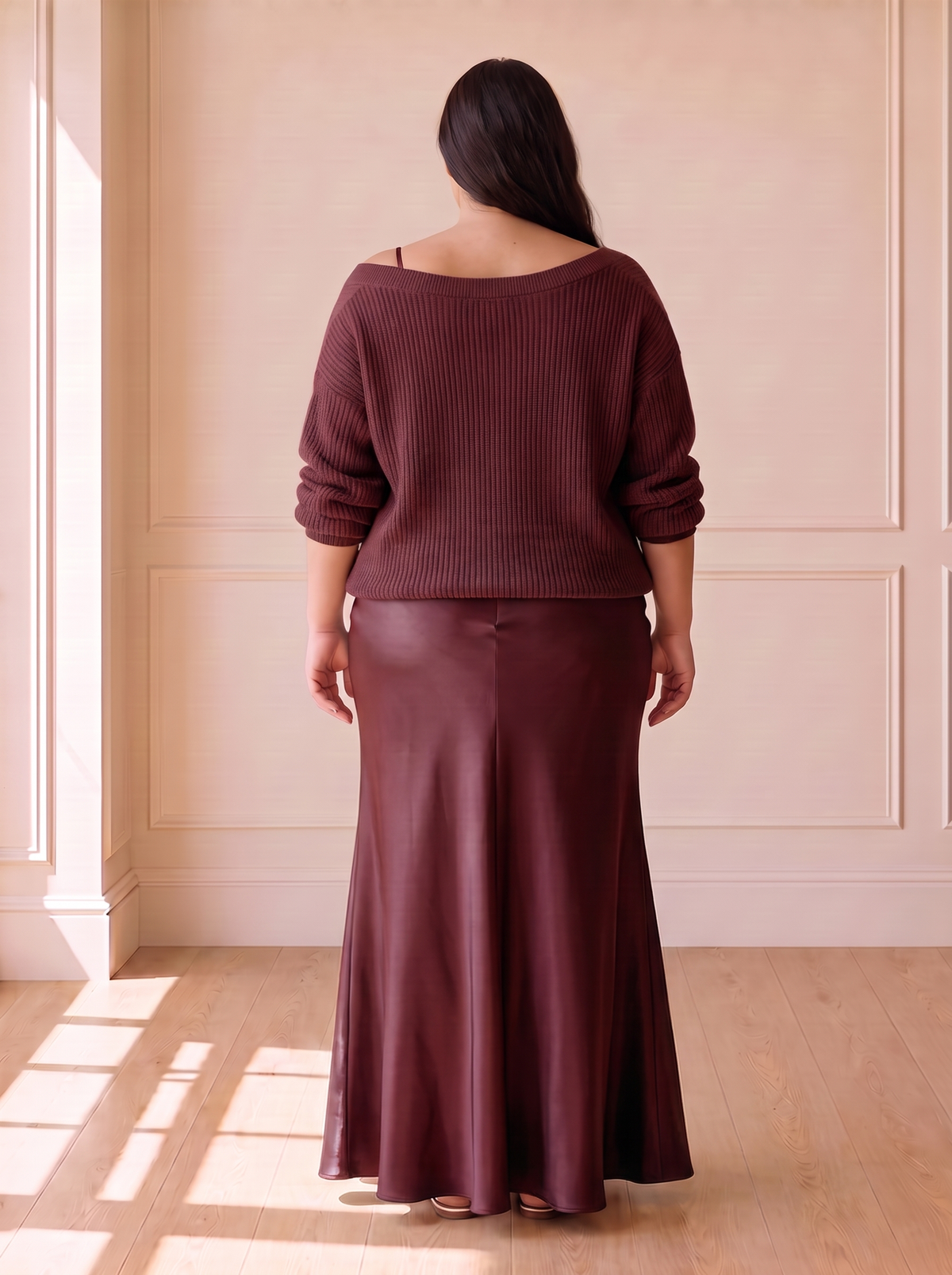 Alma Elegant Slip Dress in Red, back view