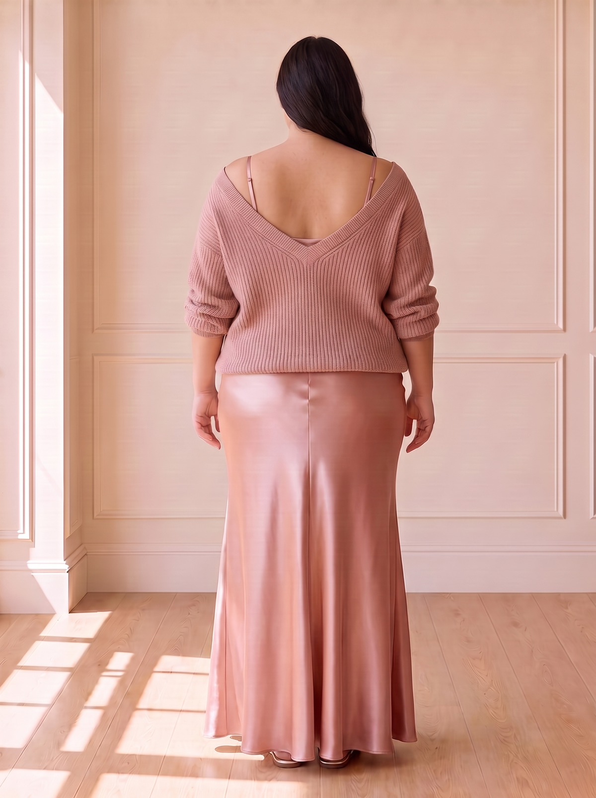 Alma Elegant Slip Dress in Pink, back view