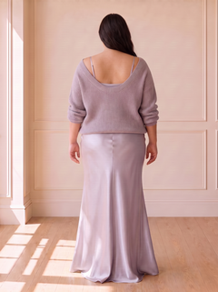 Alma Elegant Slip Dress in Purple, back view
