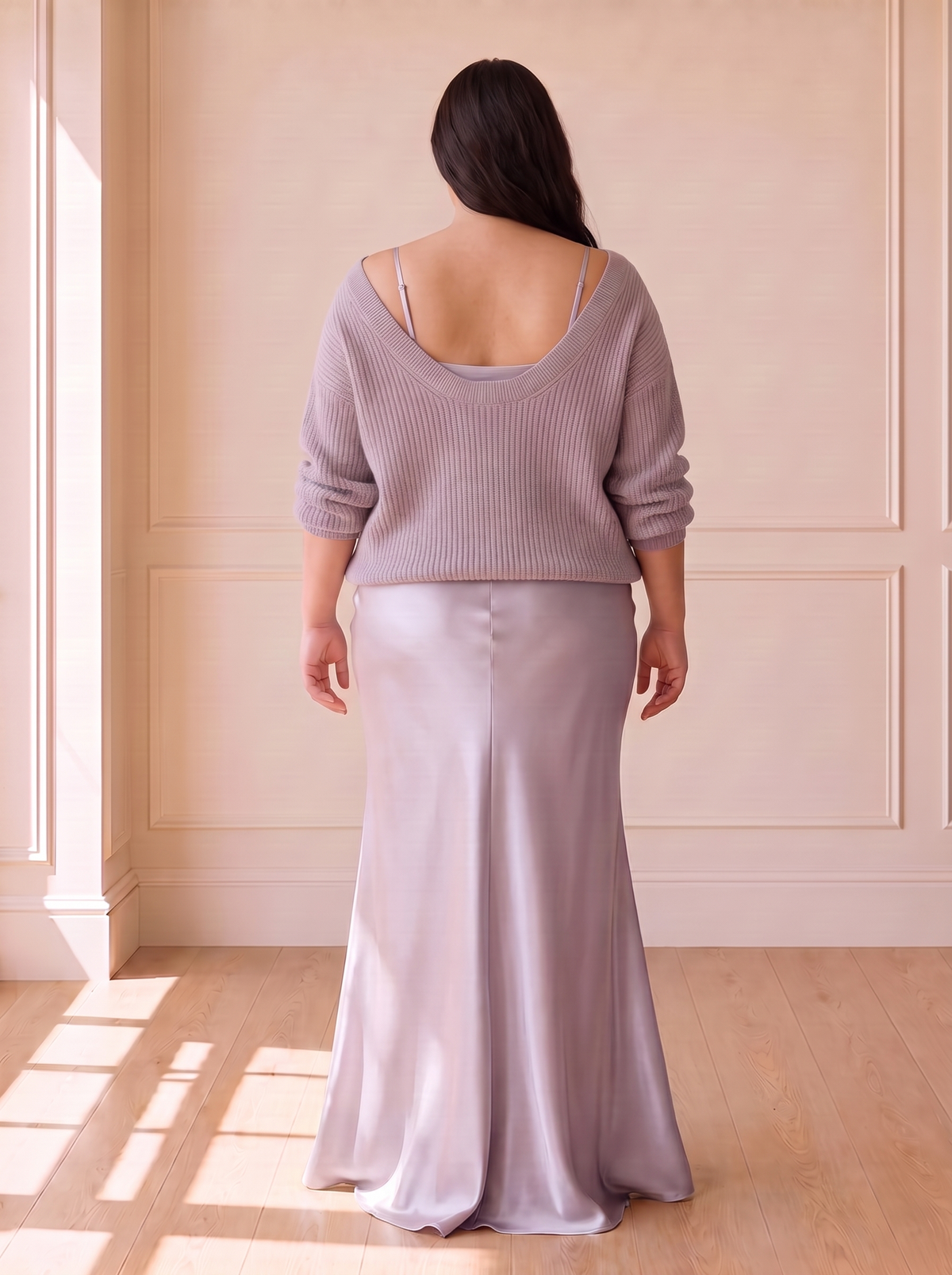 Alma Elegant Slip Dress in Purple, back view