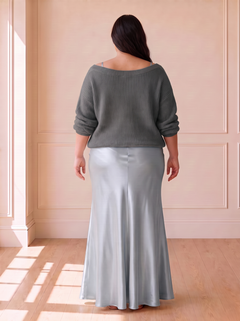 Alma Elegant Slip Dress in Grey, back view