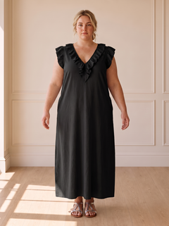 Élina Flowing Boho Dress in Black, front view