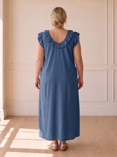 Élina Flowing Boho Dress in Blue, back view