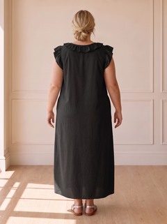 Élina Flowing Boho Dress in Black, back view
