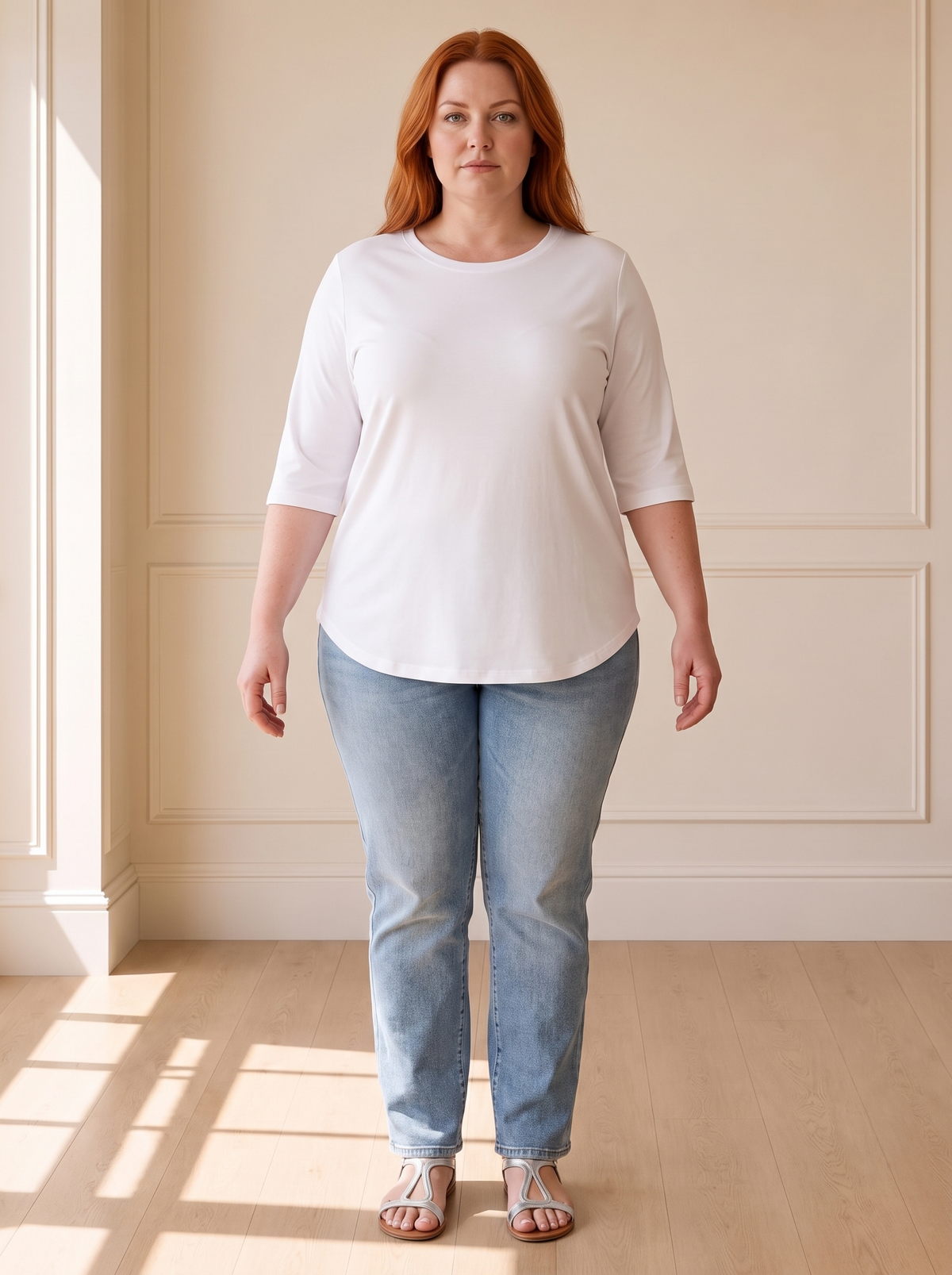 Calvera Essential Comfort Tee in White, front view