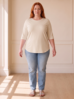 Calvera Essential Comfort Tee in Beige, front view