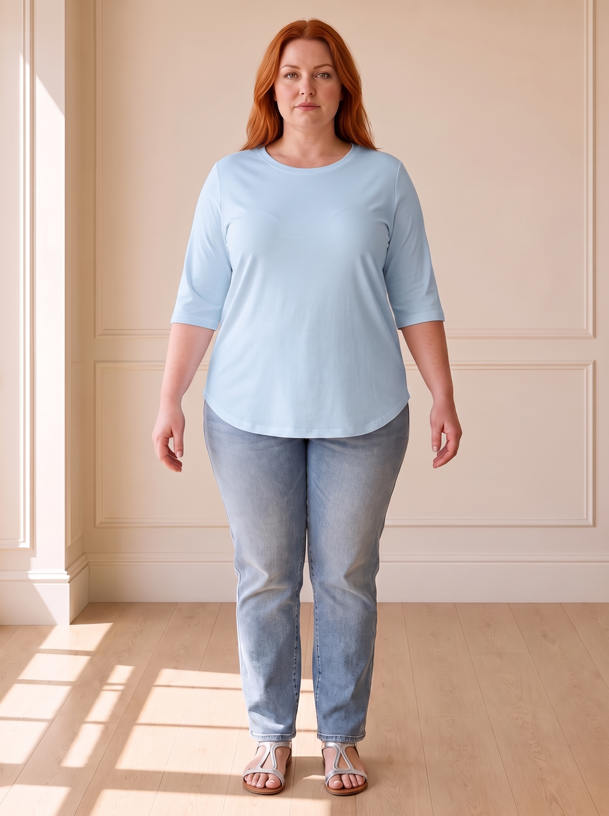 Calvera Essential Comfort Tee in Blue, front view