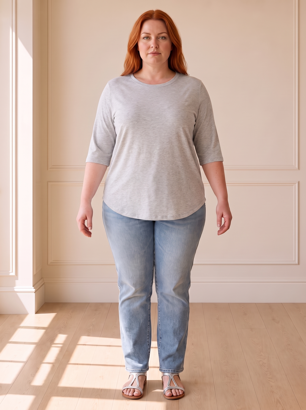 Calvera Essential Comfort Tee in Grey, front view
