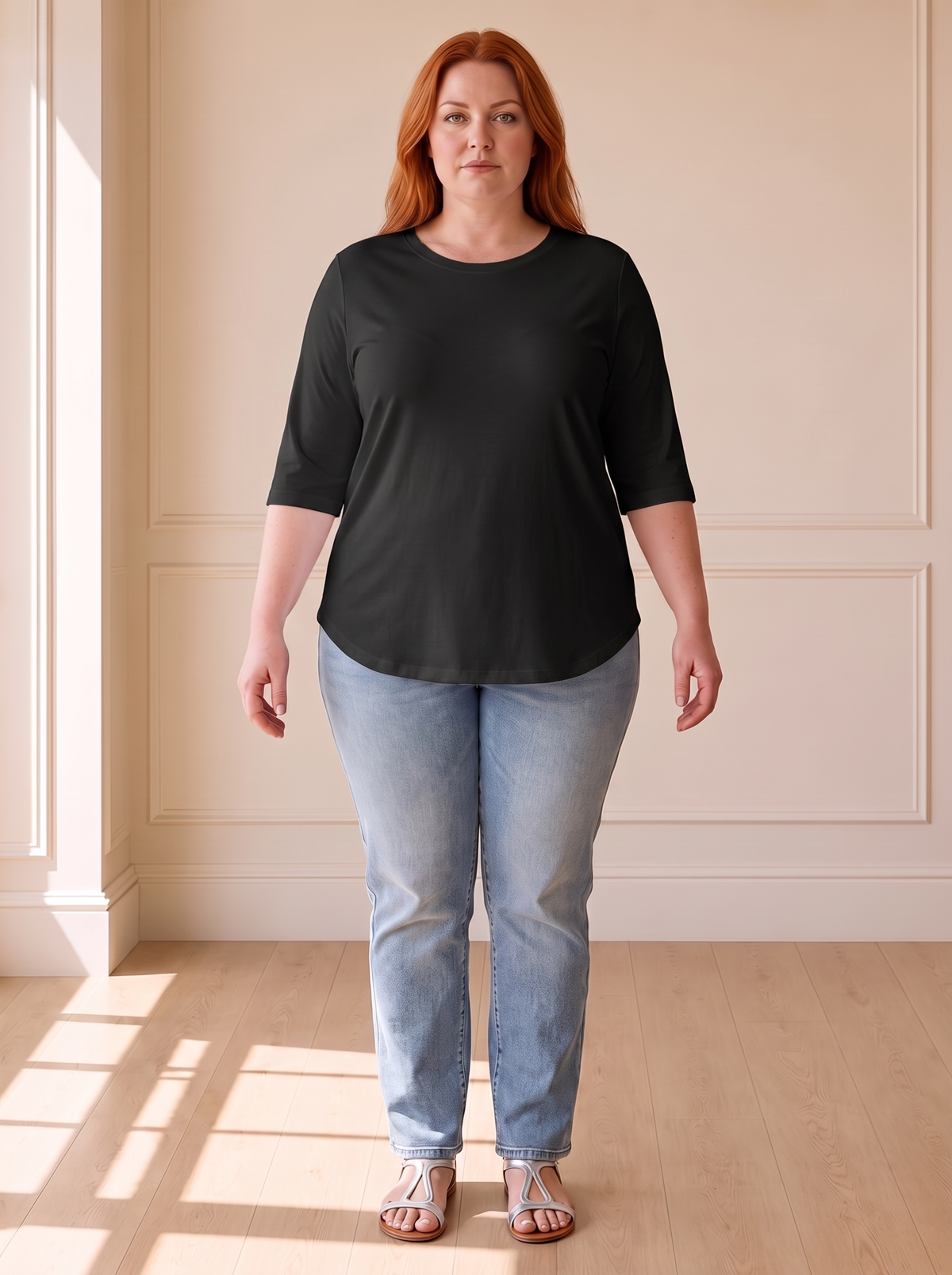 Calvera Essential Comfort Tee in Black, front view