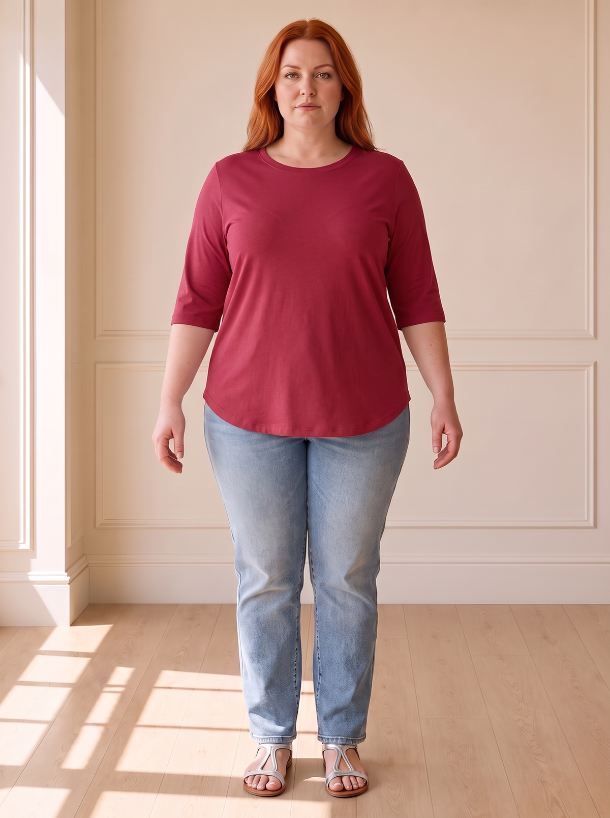 Calvera Essential Comfort Tee in Red, front view