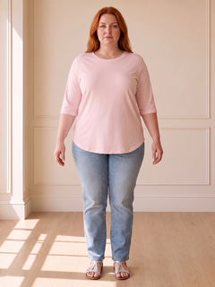 Calvera Essential Comfort Tee in pink, front view