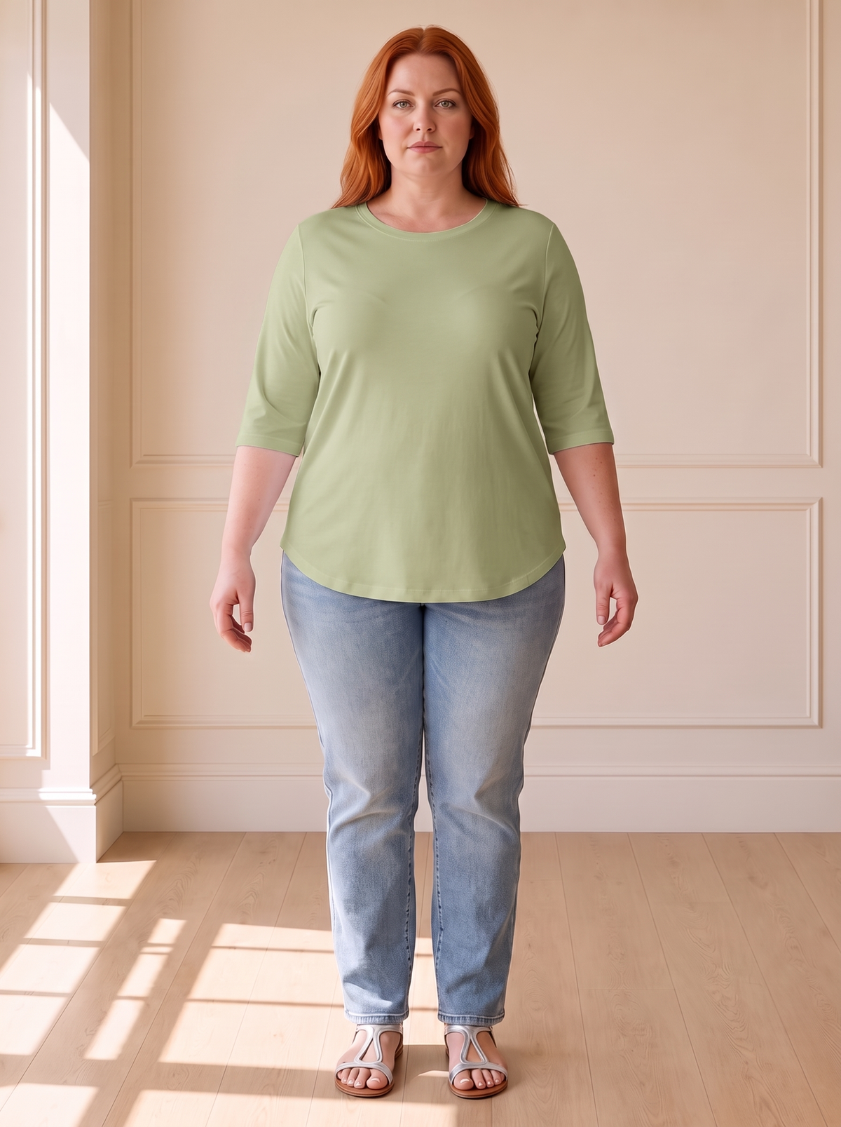 Calvera Essential Comfort Tee in Green, front view