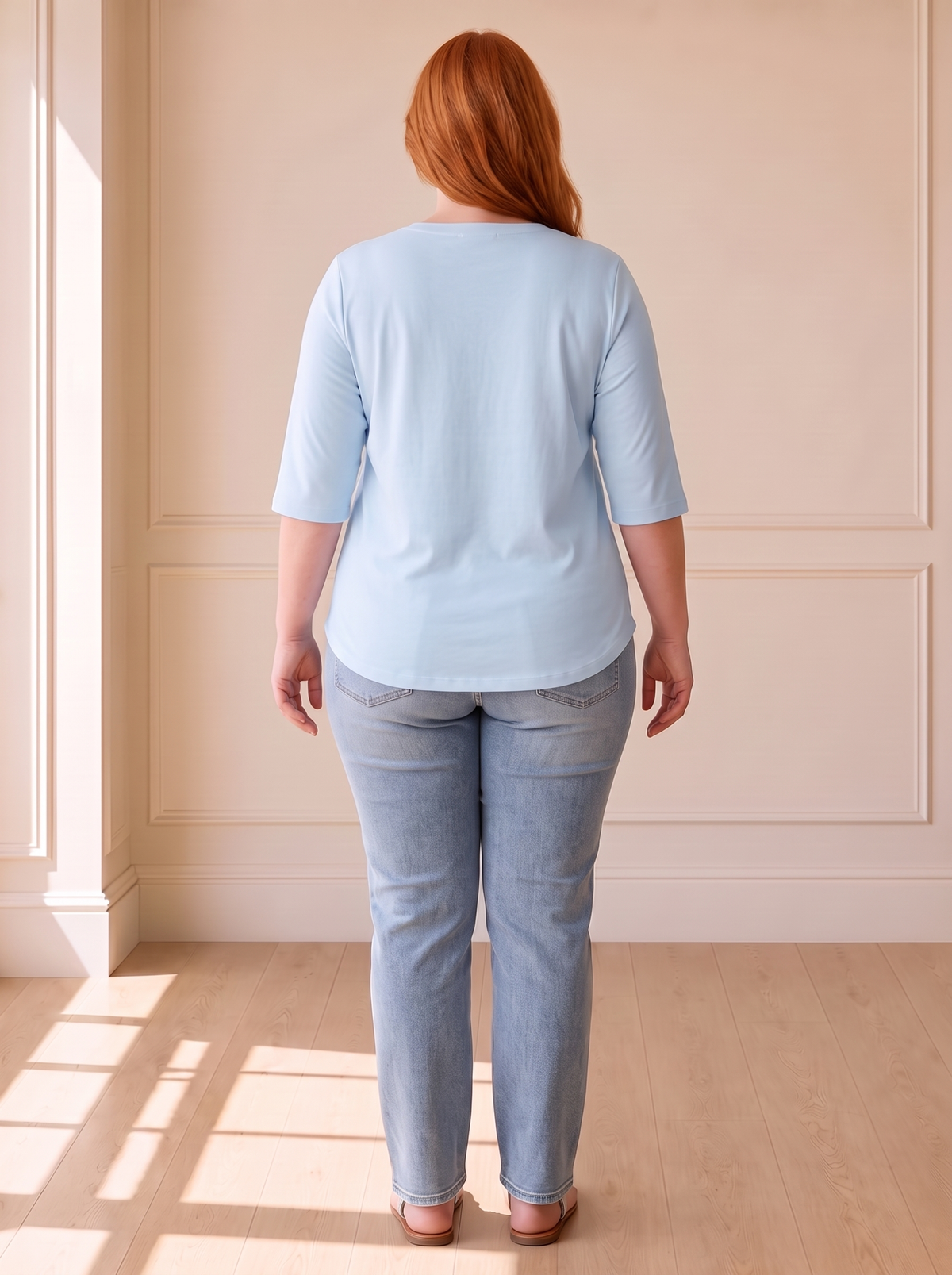 Calvera Essential Comfort Tee in Blue, back view