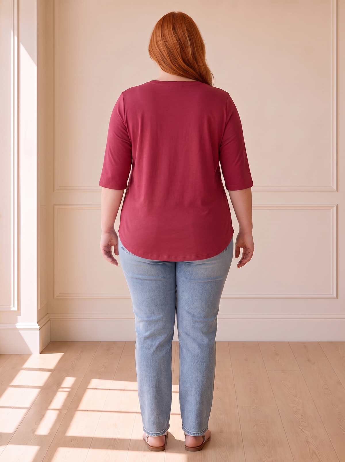 Calvera Essential Comfort Tee in Red, back view