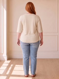 Calvera Essential Comfort Tee in Beige, back view