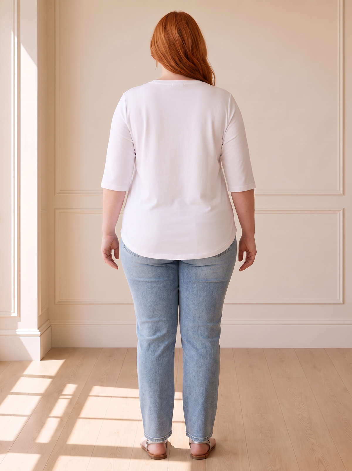 Calvera Essential Comfort Tee in White, back view