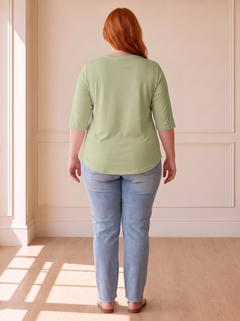 Calvera Essential Comfort Tee in Green, back view