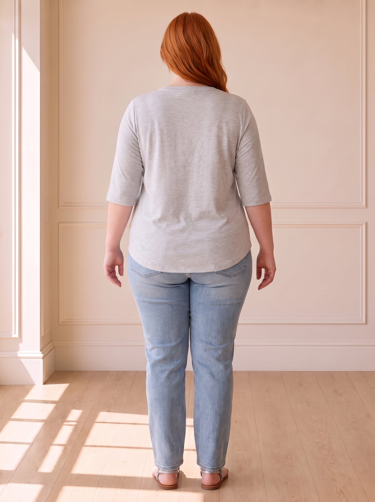Calvera Essential Comfort Tee in Grey, back view