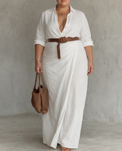 Ayra belted wrap maxi dress for women - White