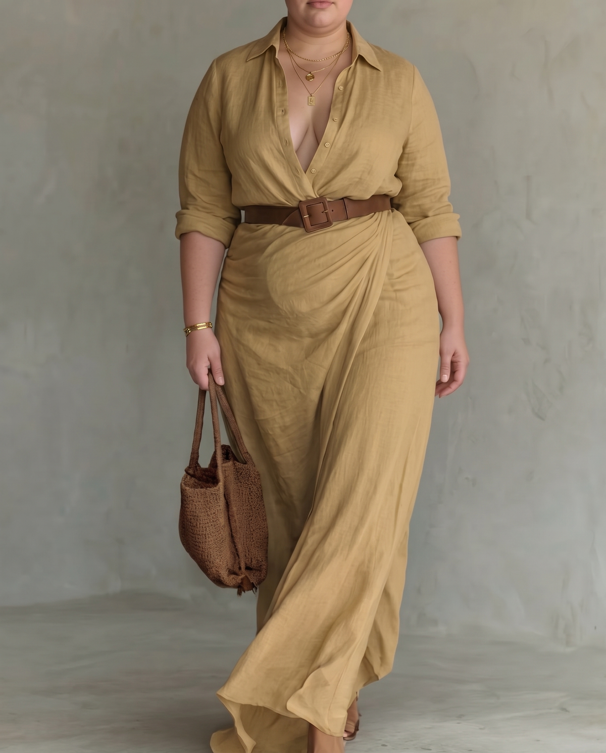 Ayra belted wrap maxi dress for women - Khaki