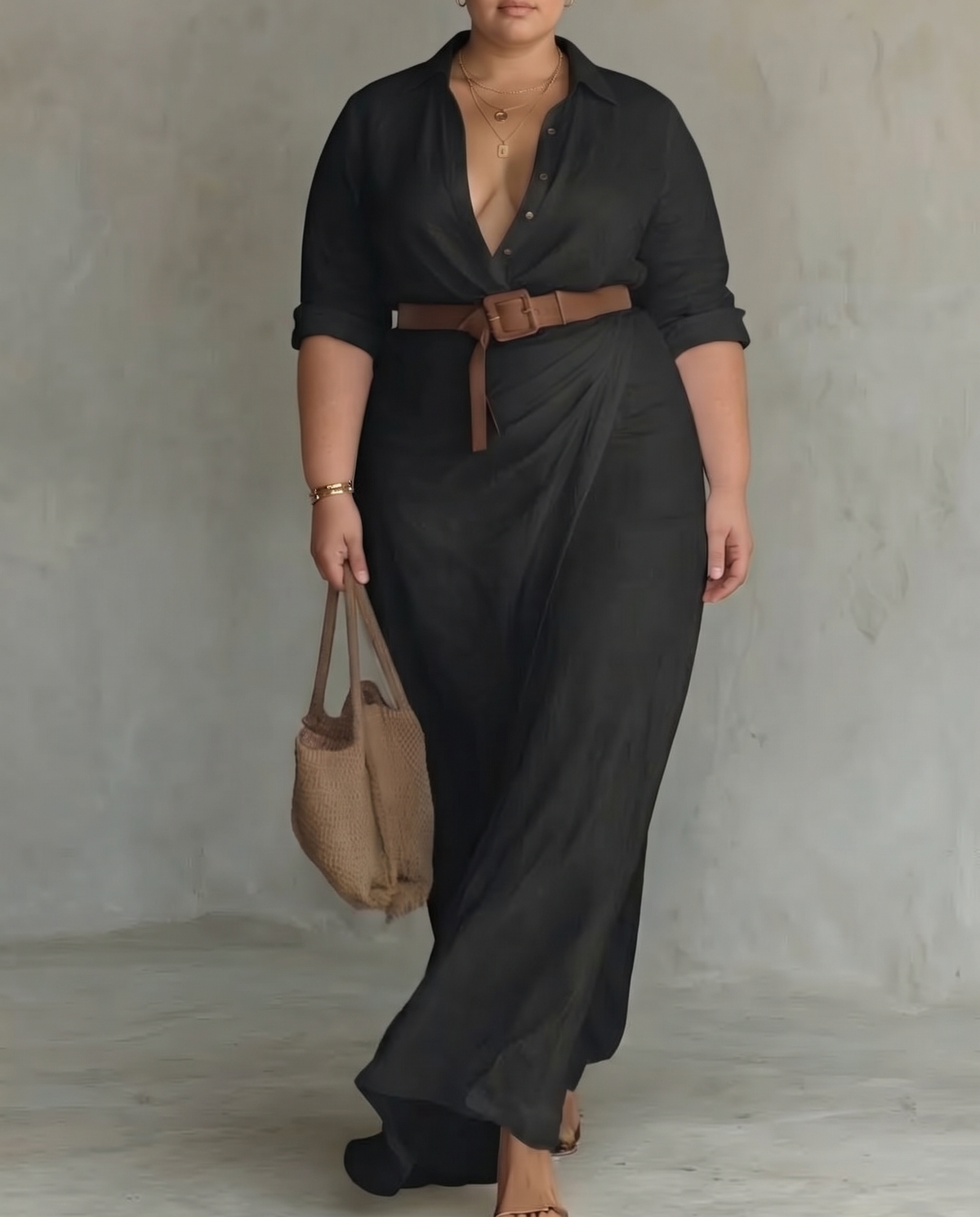 Ayra belted wrap maxi dress for women - Black