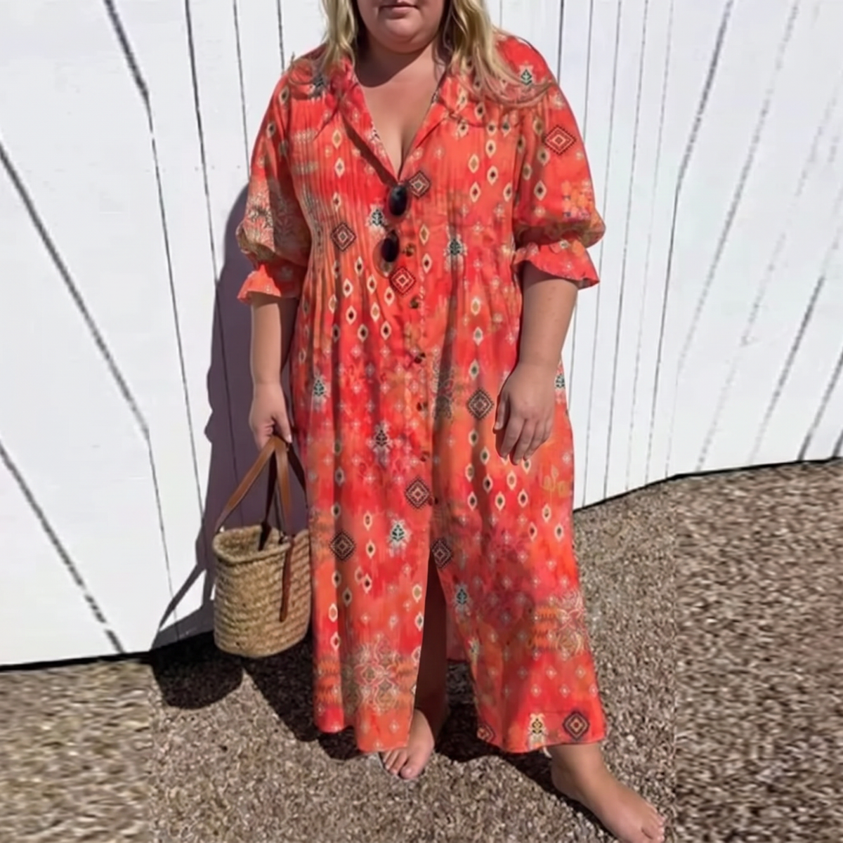 Zariah oversized shirt maxi dress for women - Red