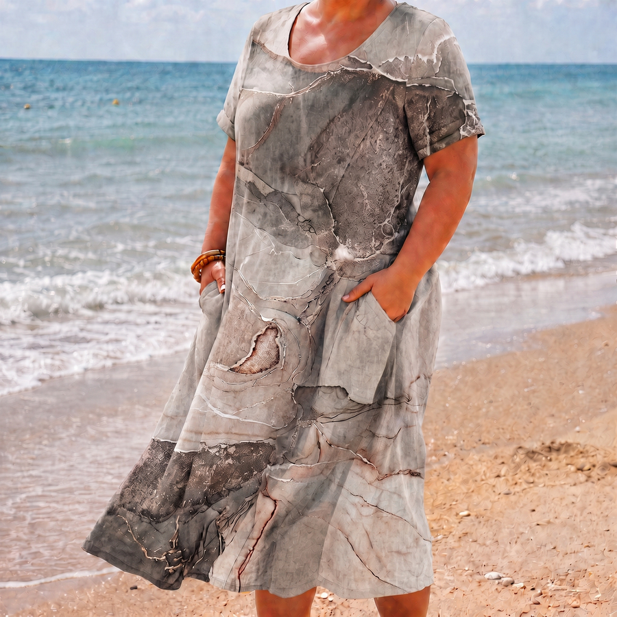 Penelope grey marble print pocket midi dress