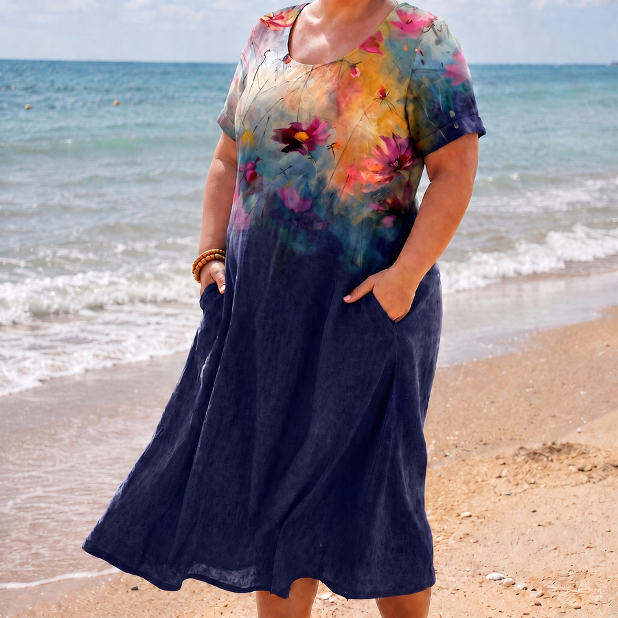 Mia navy floral pocket midi dress