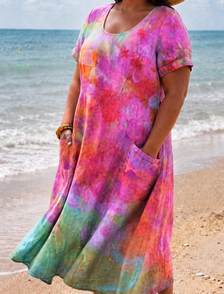 Michelle watercolour tie dye pocket midi dress