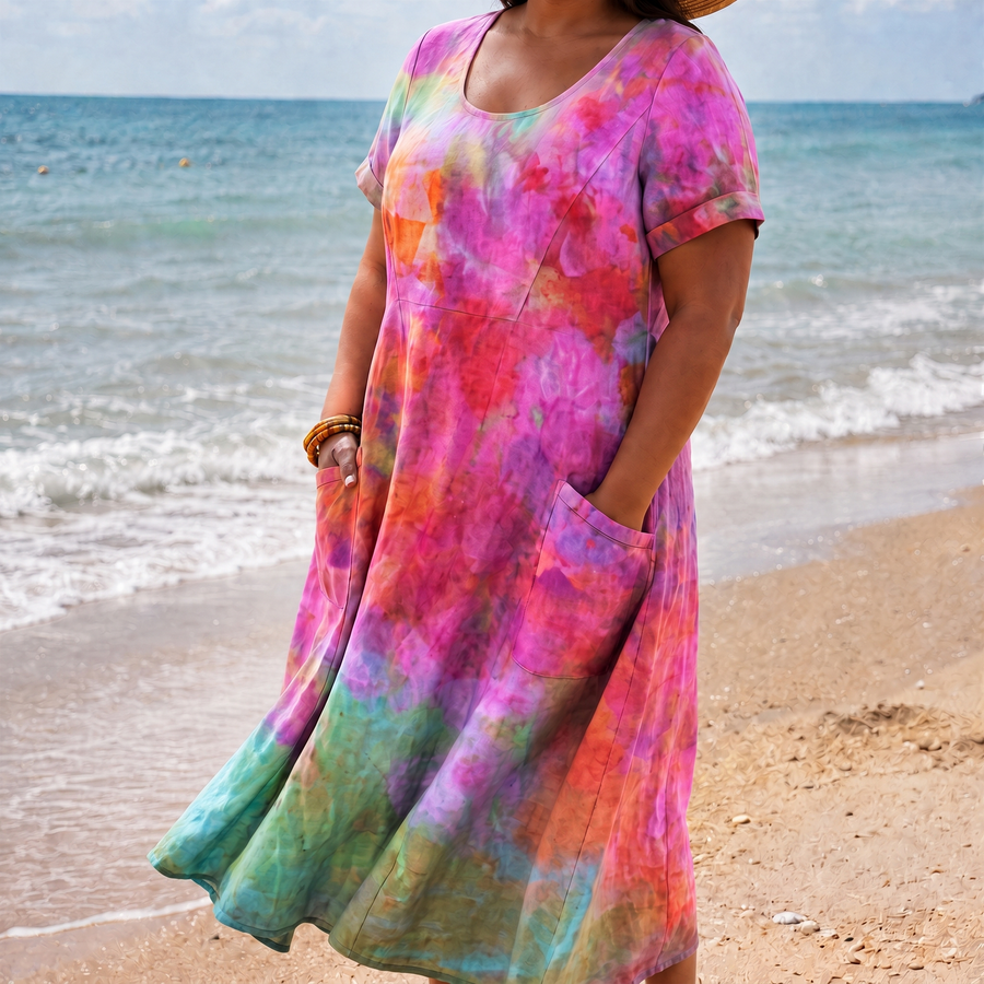 Michelle watercolour tie dye pocket midi dress