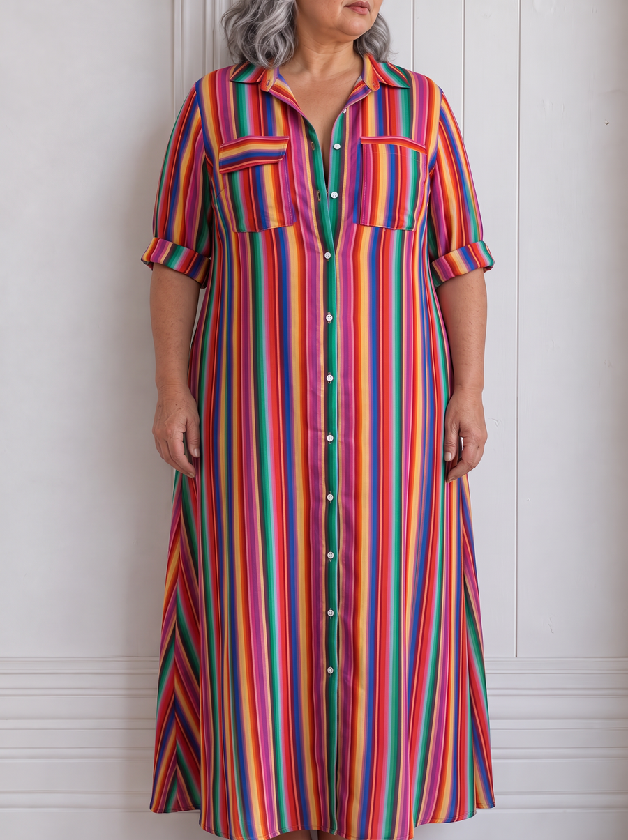 Nancy | Summer Casual Striped Printed Shirt Maxi Skirt