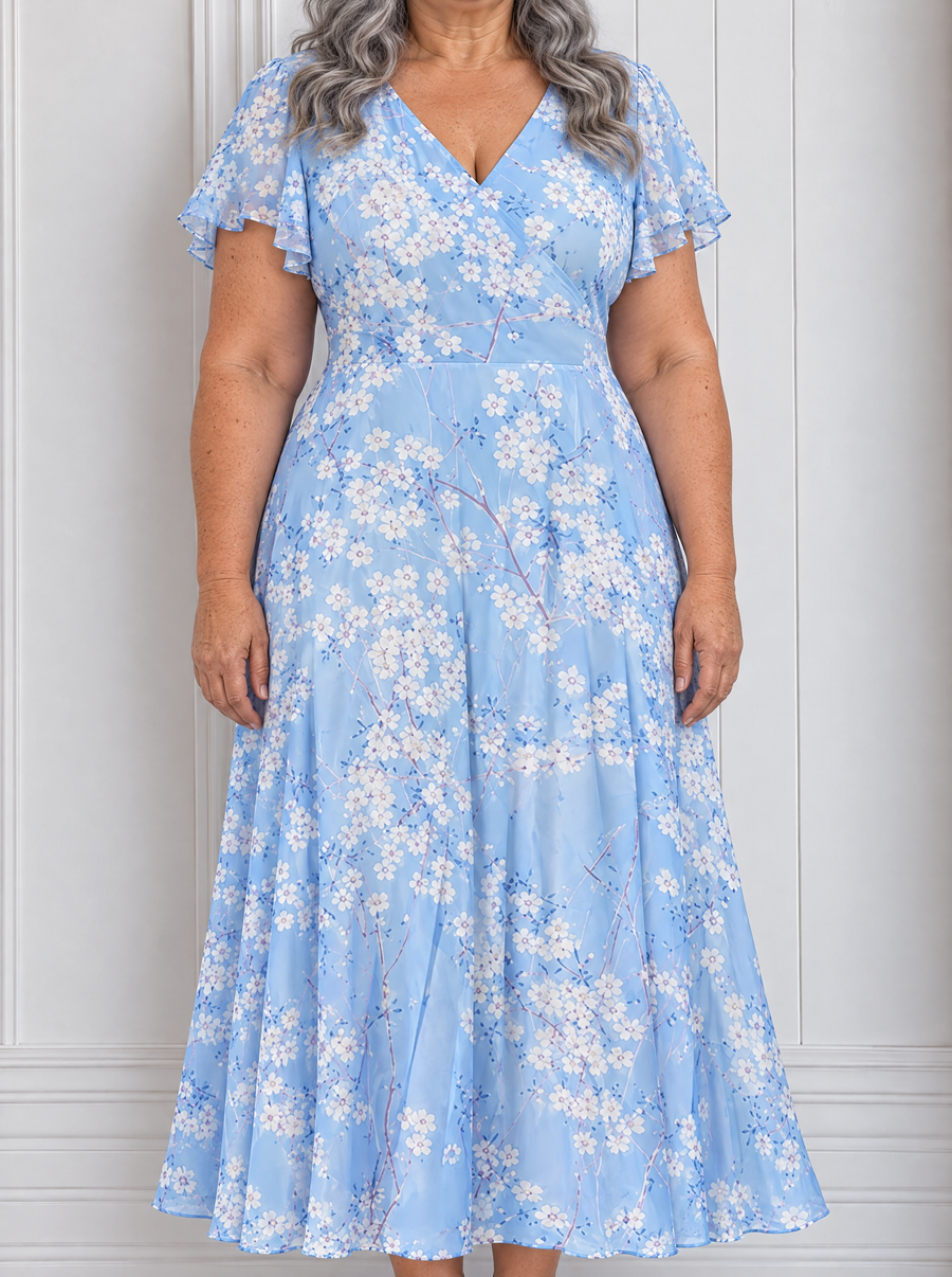 Alora | Floral Print V Neck Tiered Midi Dress