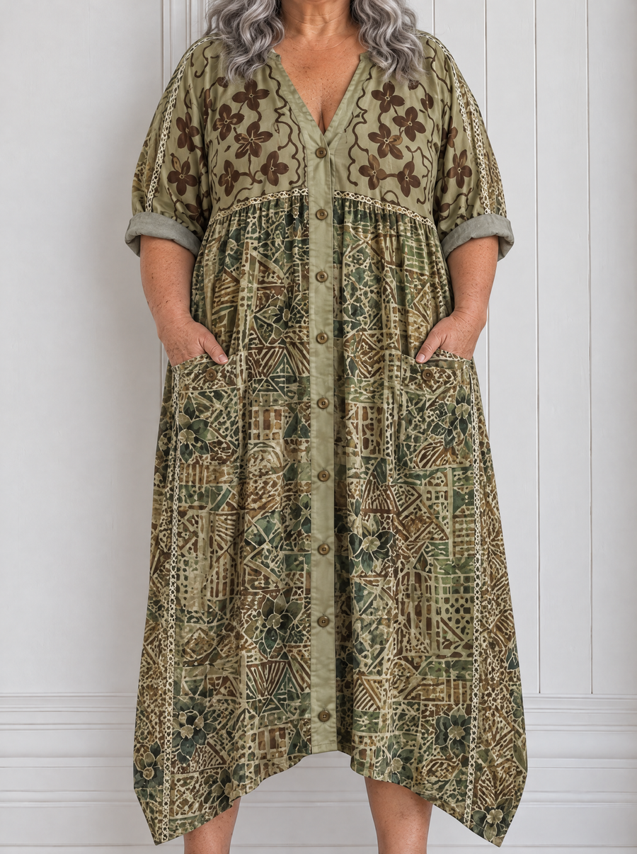 Aleta | Button Front Oversized Pocket Midi Dress