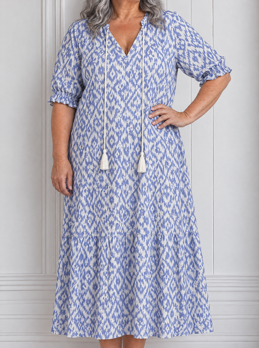 Ottoline | Tassel Tie Neck Printed Midi Dress